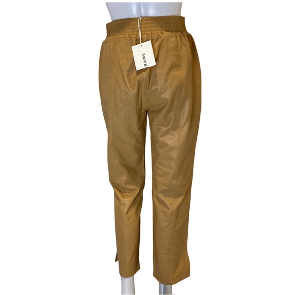 NWT FRAME Butterscotch Brown Gym Cropped Lambskin Leather Pants-Sz XS & M - Picture 7 of 12